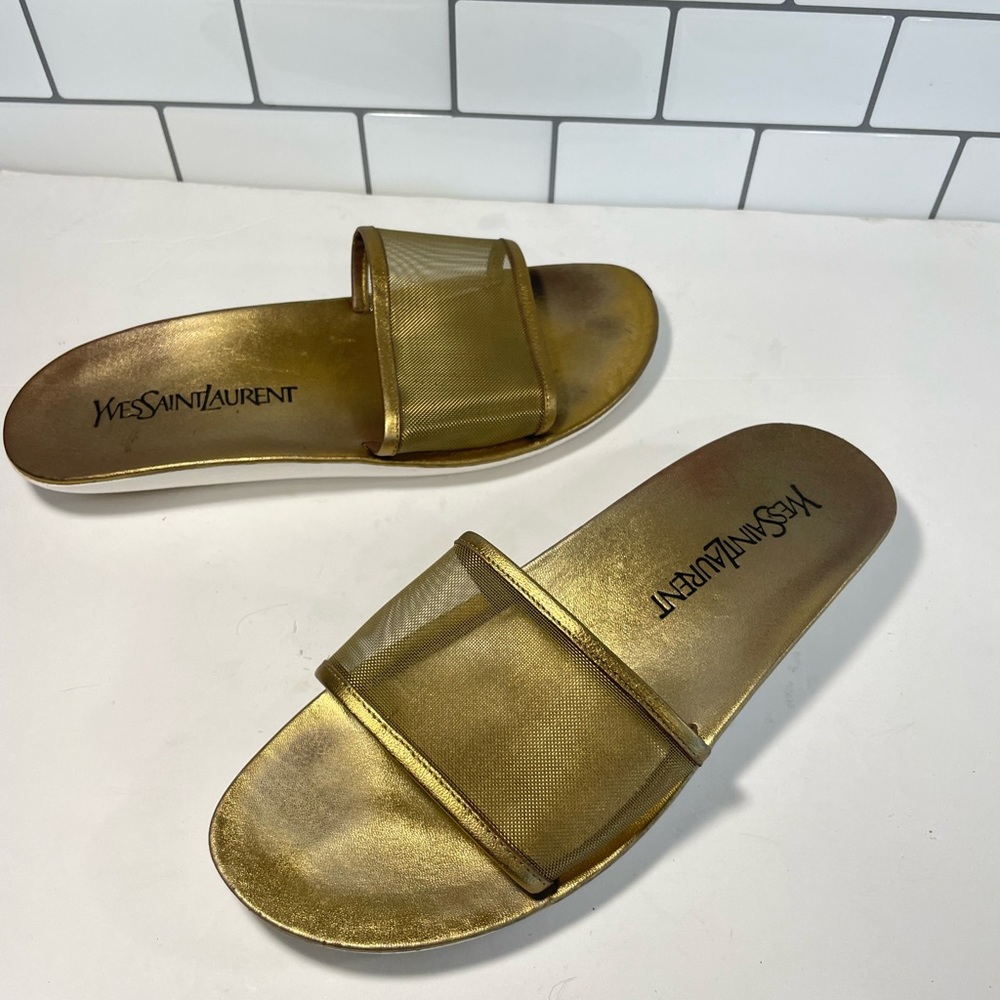 Yves Saint Laurent YSL Sheer Gold Slides size 8